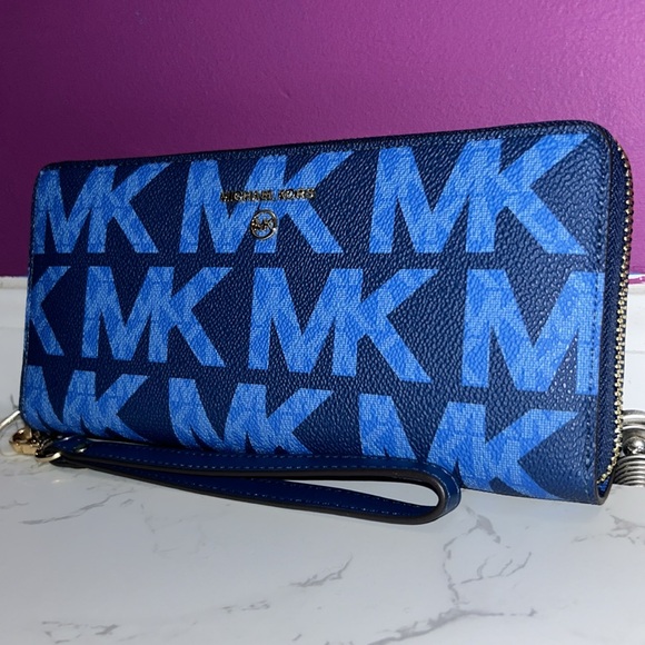 NWT Michael Kors Jet Set Charm River Blue Large Travel Continental Wallet - Picture 4 of 10
